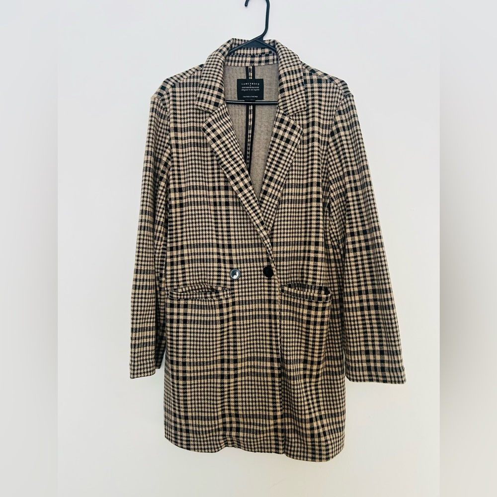 Sanctuary x Anthropologie Black and Tan Checkered Long Blazer